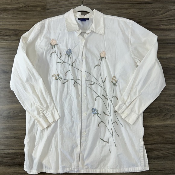 Pennylane Tops - VTG Womens Size L Button Up Long Sleeve Collared Blouse Embroidered Cottagecore